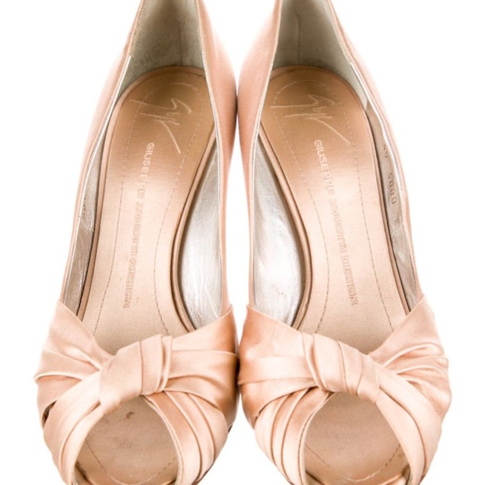 Giuseppe Zanotti Satin Pumps Neutrals Leather Trim Peep-Toes with Pleated Accent